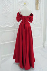 A Line Prom Dress Off the Shoulder Satin Red Long Evening Dress
