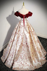 A Line Prom Dress Off the Shoulder Satin/Velvet Champagne Long Evening Dress