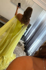 A Line Prom Dress Off the Shoulder Yellow Long Evening Dress with Slit