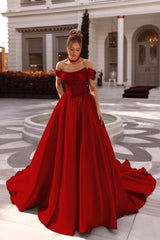 A Line Prom Dress Satin Off the Shoulder Formal Dress