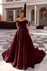 A Line Prom Dress Satin Off the Shoulder Formal Dress