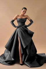 A Line Prom Dress Sleeveless Satin Strapless Formal Dress