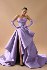 A Line Prom Dress Sleeveless Satin Strapless Formal Dress