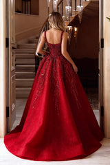 A Line Prom Dress Sleeveless Square Neck Formal Dress With Lace Appliques