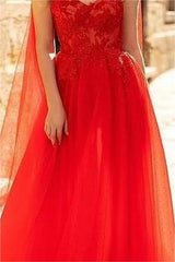 A Line Prom Dress Sleeveless Straps Formal Dress With Lace Appliques