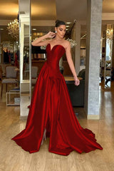 A Line Prom Dress Sleeveless Sweetheart Satin Formal Dress