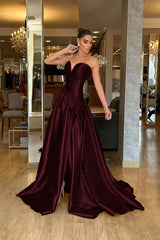 A Line Prom Dress Sleeveless Sweetheart Satin Formal Dress