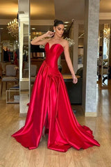 A Line Prom Dress Sleeveless Sweetheart Satin Formal Dress