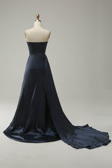 A Line Prom Dress Sweetheart Black Long Evening Dress with Split Front