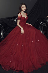 A Line Prom Dress Sweetheart Neck Burgundy Long Evening Dress