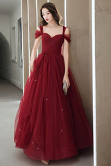 A Line Prom Dress Sweetheart Neck Burgundy Long Evening Dress