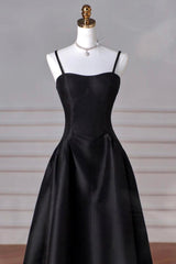 A Line Prom Dress Sweetheart Neck Satin Black Long Evening Dress