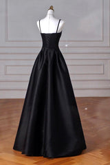 A Line Prom Dress Sweetheart Neck Satin Black Long Evening Dress
