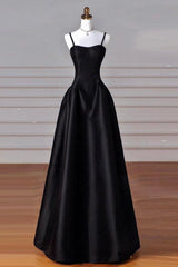 A Line Prom Dress Sweetheart Neck Satin Black Long Evening Dress