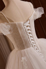 A Line Prom Dress Sweetheart Neck Tulle Lace Light Champagne Long Evening Dress