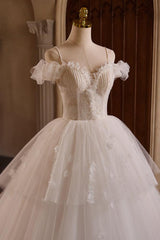 A Line Prom Dress Sweetheart Neck Tulle Lace Light Champagne Long Evening Dress