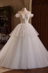 A Line Prom Dress Sweetheart Neck Tulle Lace Light Champagne Long Evening Dress