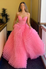 A Line Prom Dress Tiered Sweetheart Long Corset Evening Dress