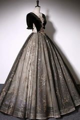 A Line Prom Dress Tulle Lace Black Long Formal Evening Dress