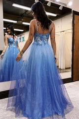 A Line Prom Dress Tulle Lace Long Formal Dress