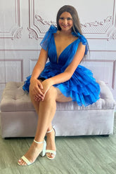 A Line Royal Blue Homecoming Dress Short Prom Dress With Ruffles