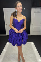 A-Line Royal Blue Homecoming Dress Sweetheart Short Prom Dress with Ruffles