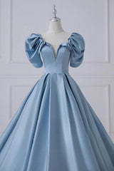 A Line Satin Blue Prom Dress Long Formal Dress Evening Dress