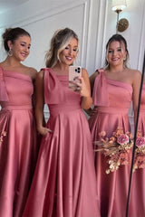 A Line Satin Bridesmaid Dress With Pockets