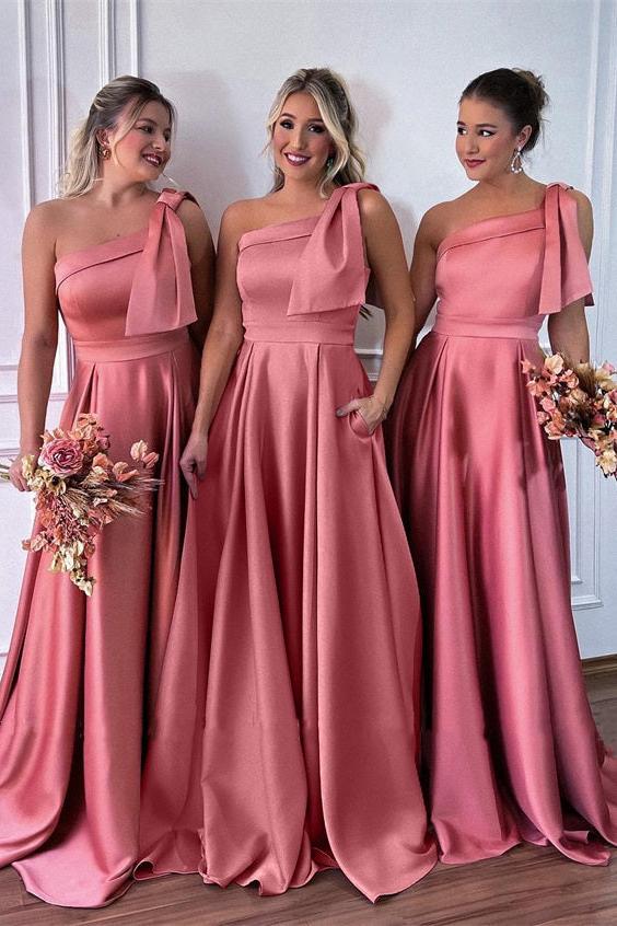 A Line Satin Bridesmaid Dress With Pockets