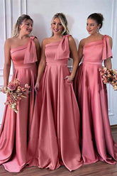 A Line Satin Bridesmaid Dress With Pockets