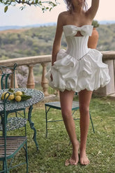 A Line Sleeveless Short Mini Matte Satin Wedding Dress with Bow