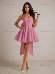 A-Line Square Neck Pleated Homecoming Dresses Mini Cocktail Dress with Bow