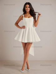 A-Line Square Neck Pleated Homecoming Dresses Mini Cocktail Dress with Bow