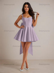 A-Line Square Neck Pleated Homecoming Dresses Mini Cocktail Dress with Bow
