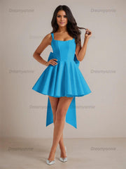 A-Line Square Neck Pleated Homecoming Dresses Mini Cocktail Dress with Bow