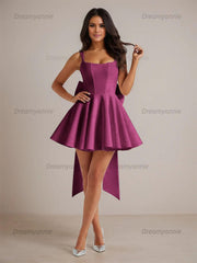 A-Line Square Neck Pleated Homecoming Dresses Mini Cocktail Dress with Bow