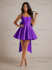 A-Line Square Neck Pleated Homecoming Dresses Mini Cocktail Dress with Bow