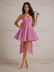 A-Line Square Neck Pleated Homecoming Dresses Mini Cocktail Dress with Bow
