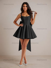 A-Line Square Neck Pleated Homecoming Dresses Mini Cocktail Dress with Bow