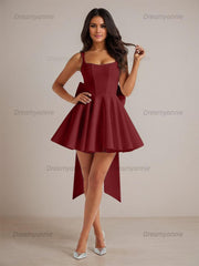 A-Line Square Neck Pleated Homecoming Dresses Mini Cocktail Dress with Bow