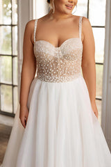 A Line Sweep Train Chiffon/Lace Wedding Dress Plus Size