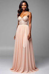 A Line Sweetheart Champagne Wedding Guest Dress Long Formal Dress