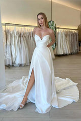 A Line Sweetheart Long Sleeves Wedding Dress With Split Front