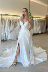 A Line Sweetheart Long Sleeves Wedding Dress With Split Front