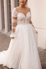 A Line Sweetheart Long Sleeves Wedding Dress for Plus Size