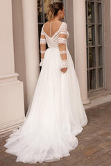 A Line Sweetheart Long Sleeves Wedding Dress for Plus Size