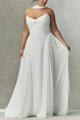 A Line Sweetheart Sleeveless Sweep Train Chiffon Wedding Dress with Pleats