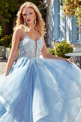 A Line Tulle Satin Scoop Sleeveless Formal Dress With Rhinestone