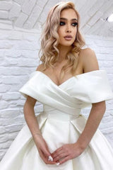 A Line Wedding Dress Off The Shoulder Ivory Sleeveless Bridal Gown