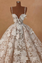 A Line Wedding Dress Spaghetti Straps Lace Appliques Sleeveless Bridal Gown